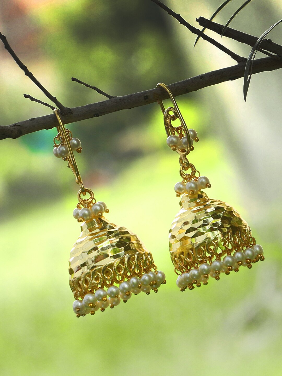 

Adwitiya Collection Gold Plated Handcrafted Contemporary Jhumkas