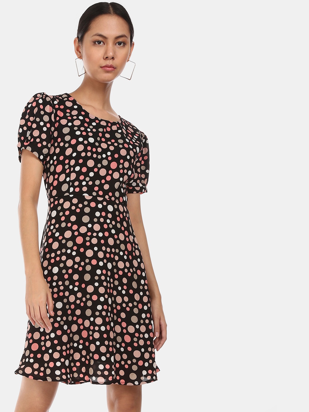 

Sugr Women Black Printed Fit and Flare Dress