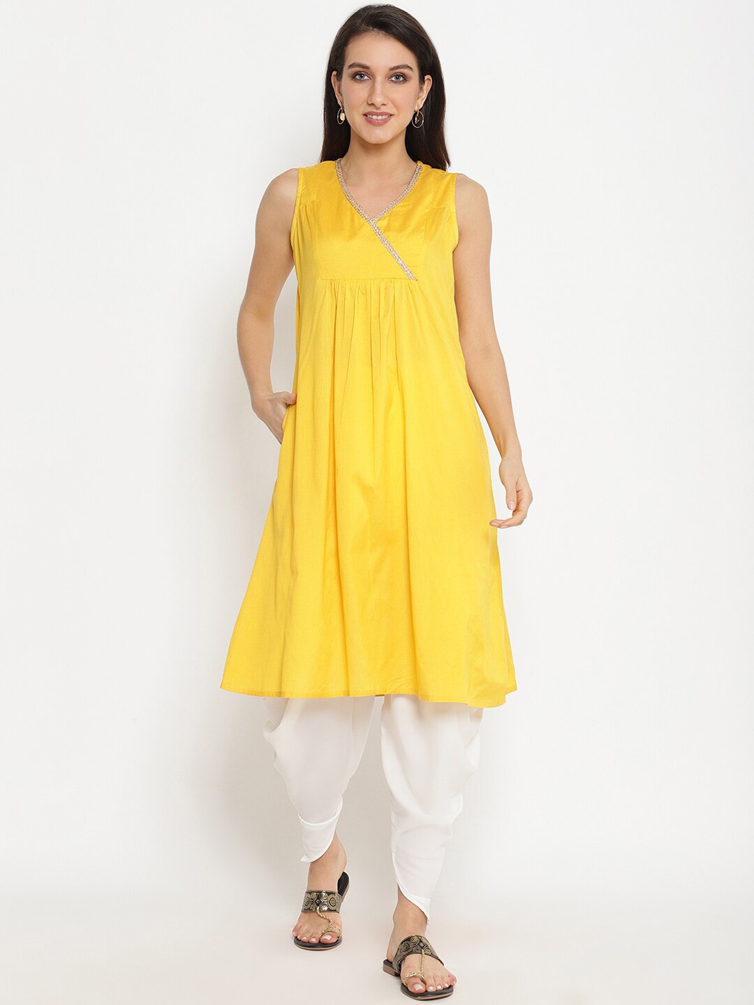 

Abhishti Women Banarasi Angrakha Kurta with Dhoti Pants, Yellow