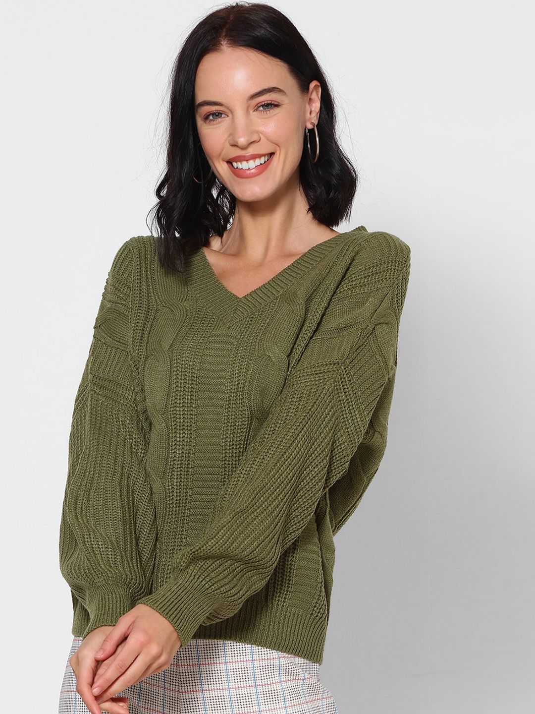

FOREVER 21 Women Green Self-Design Pullover Sweater