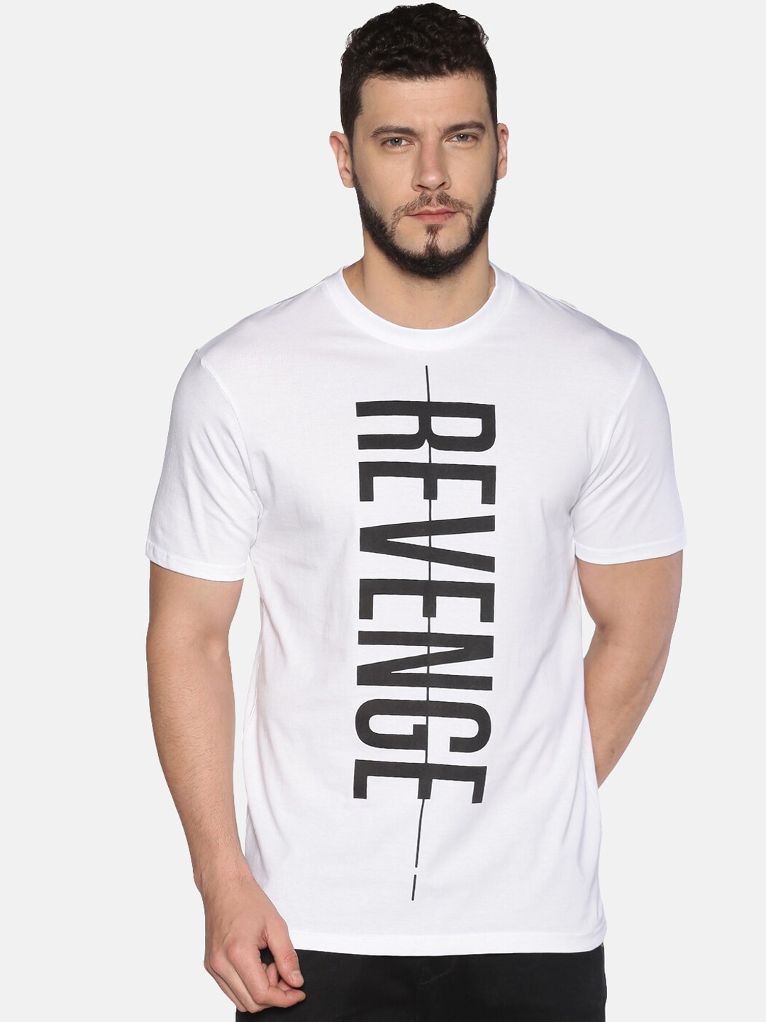 

UrGear Men White Printed Round Neck Pure Cotton T-shirt