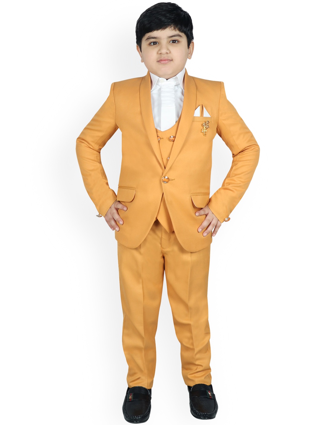 

SG YUVRAJ Boys Yellow Solid Tuxedo Party Suit