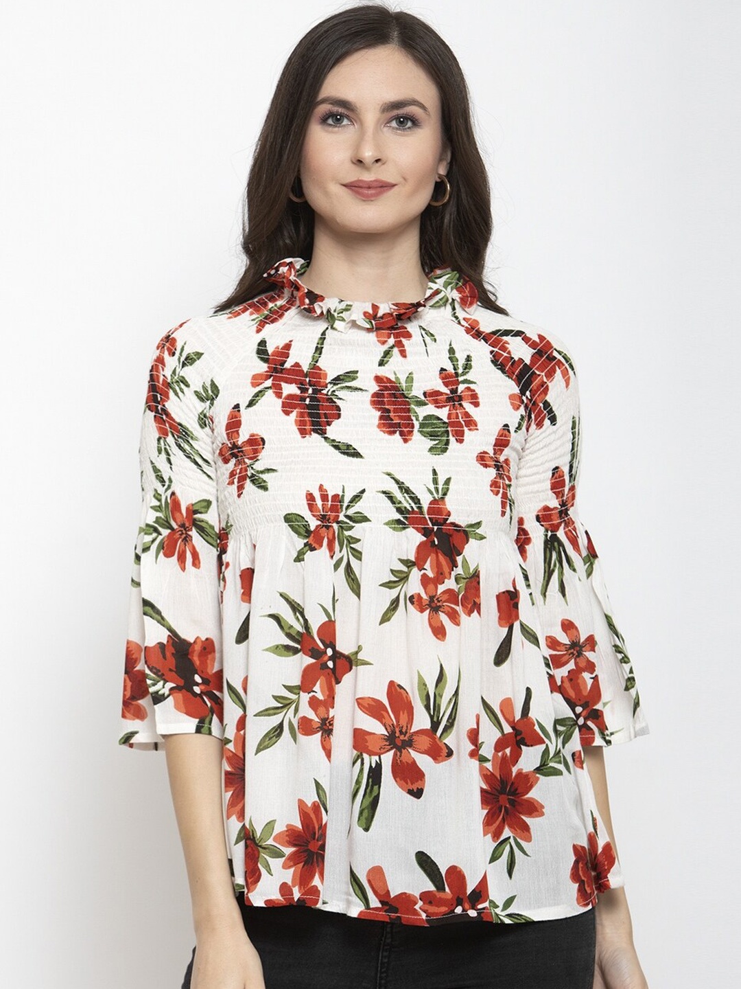 

Purple State Women Off-White Printed Top