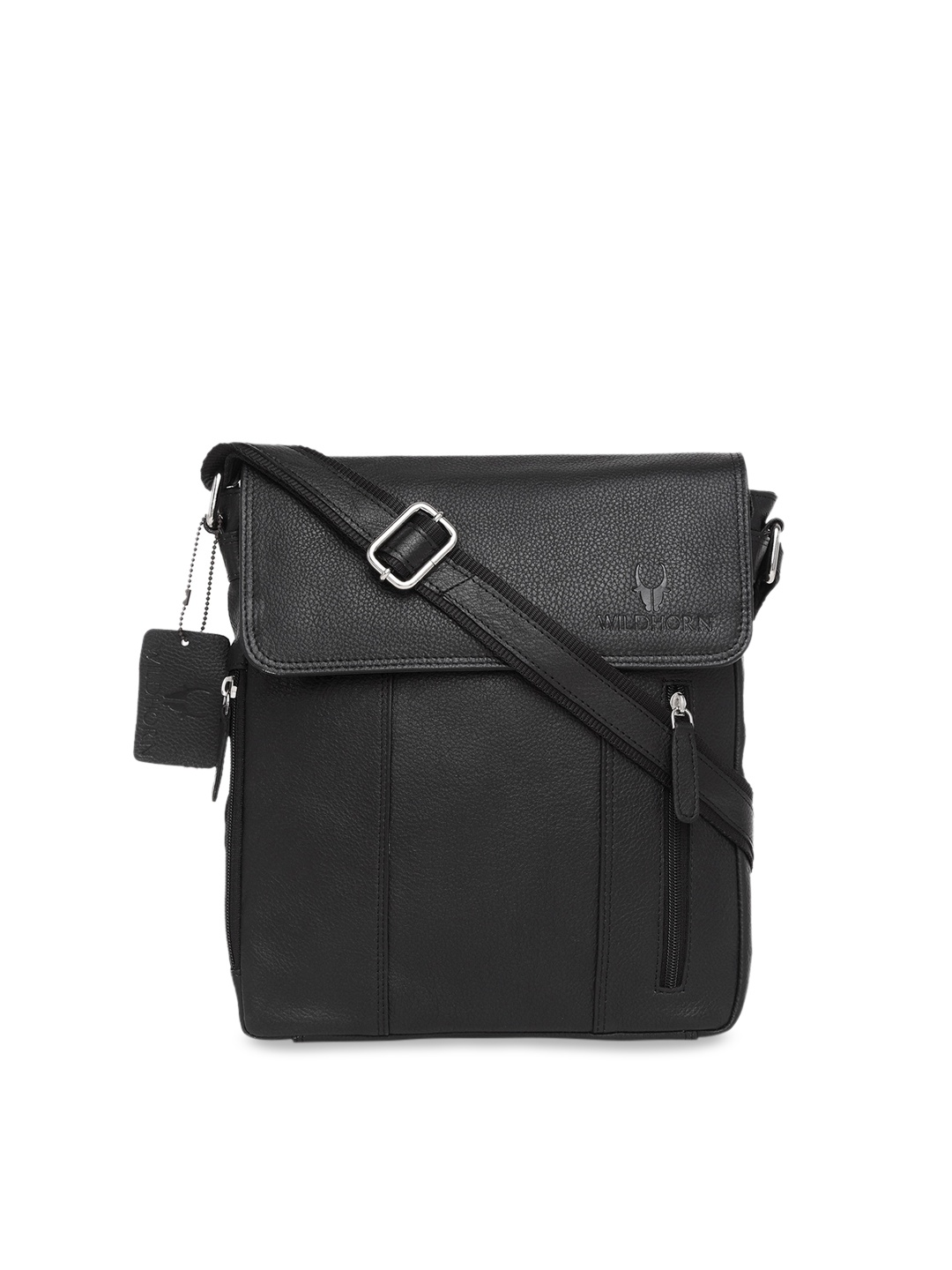 

WildHorn Men Black Solid Genuine Leather Messenger Bag