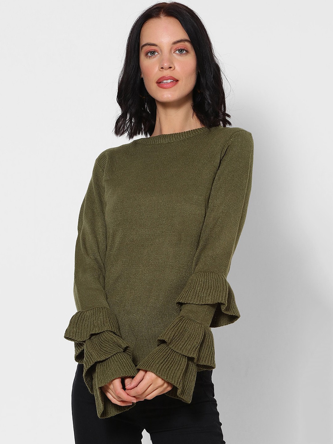 

FOREVER 21 Women Green Solid Pullover Sweater