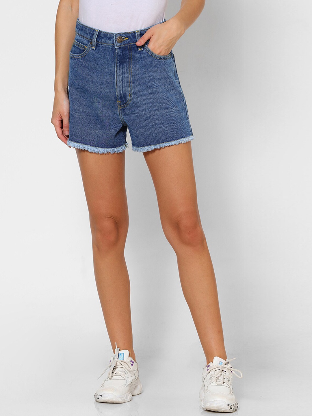 

FOREVER 21 Women Blue Washed Regular Fit Denim Shorts
