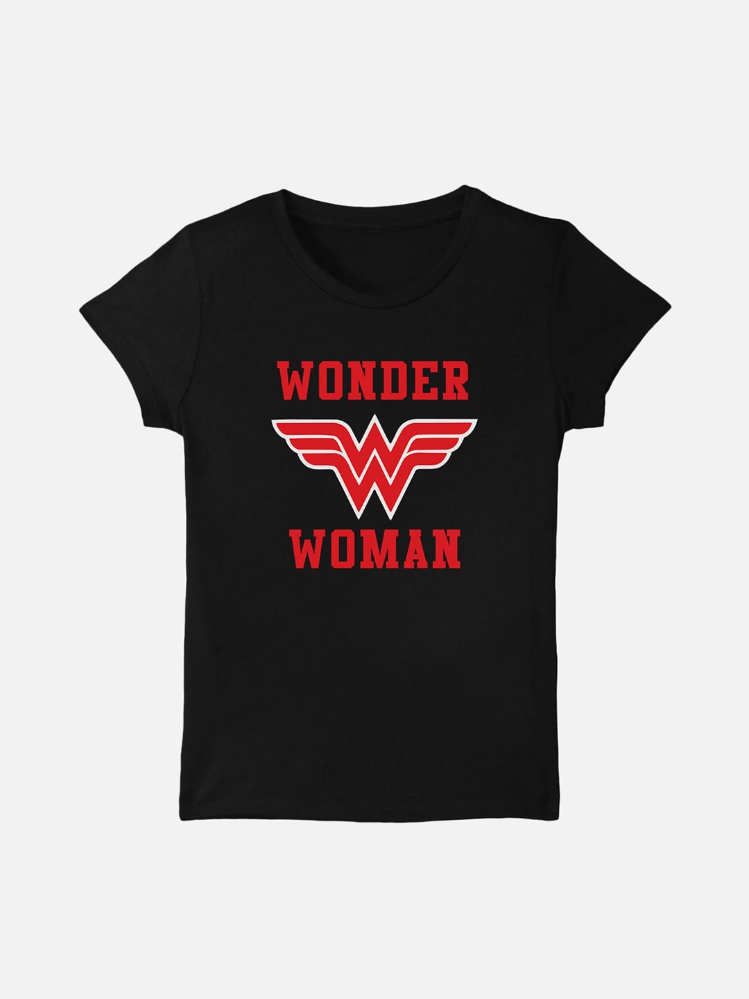 

Kids Ville Girls Black Wonder Woman Printed Round Neck T-shirt
