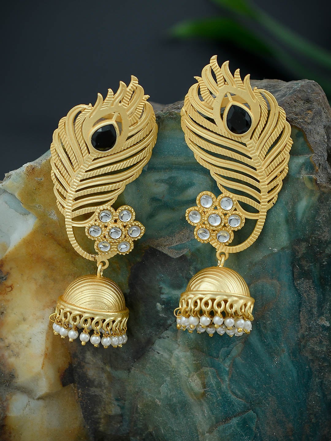 

Silvermerc Designs Gold-Plated Feather Shaped Jhumkas