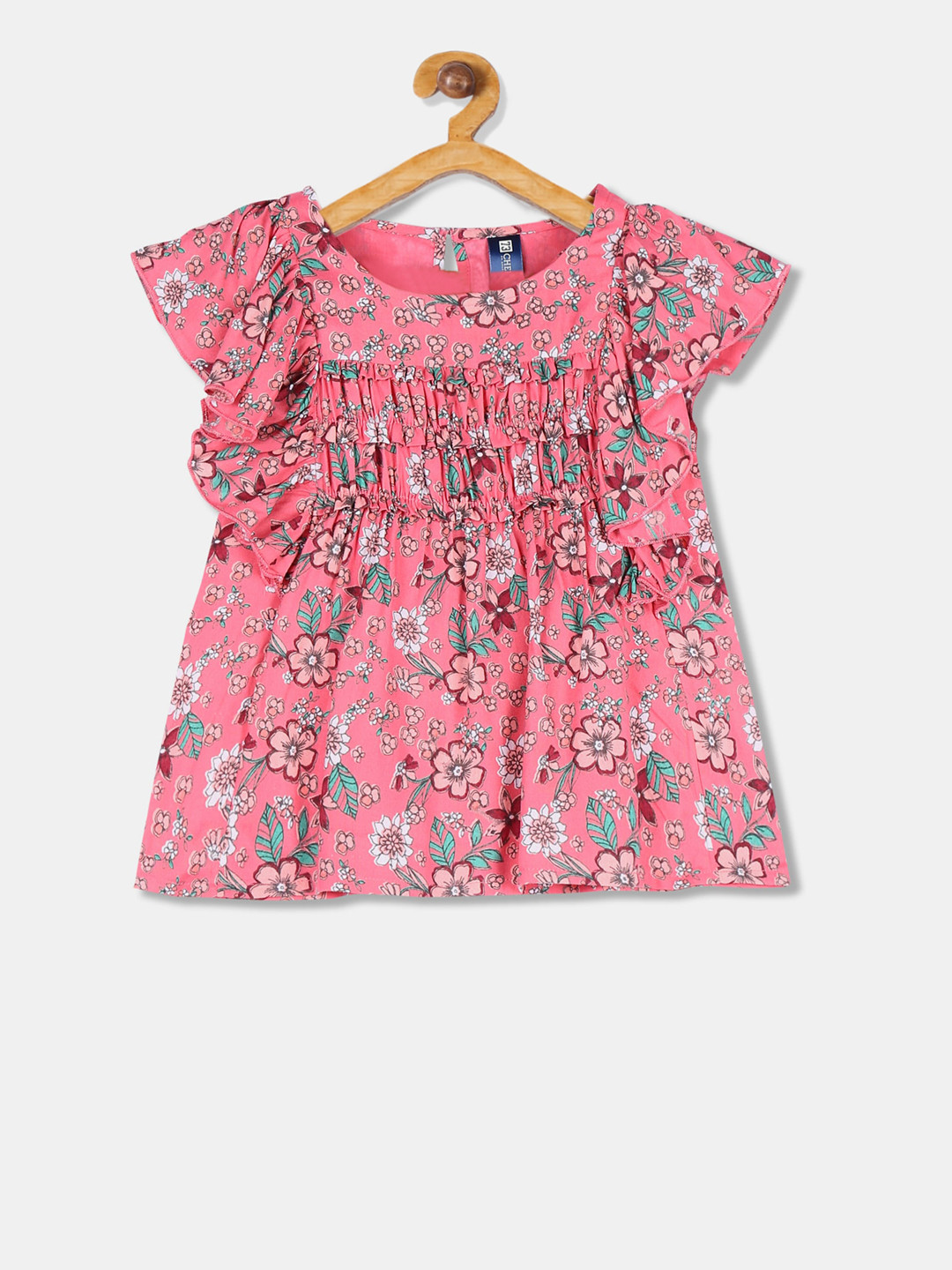 

Cherokee Girls Pink Printed A-Line Pure Cotton Top