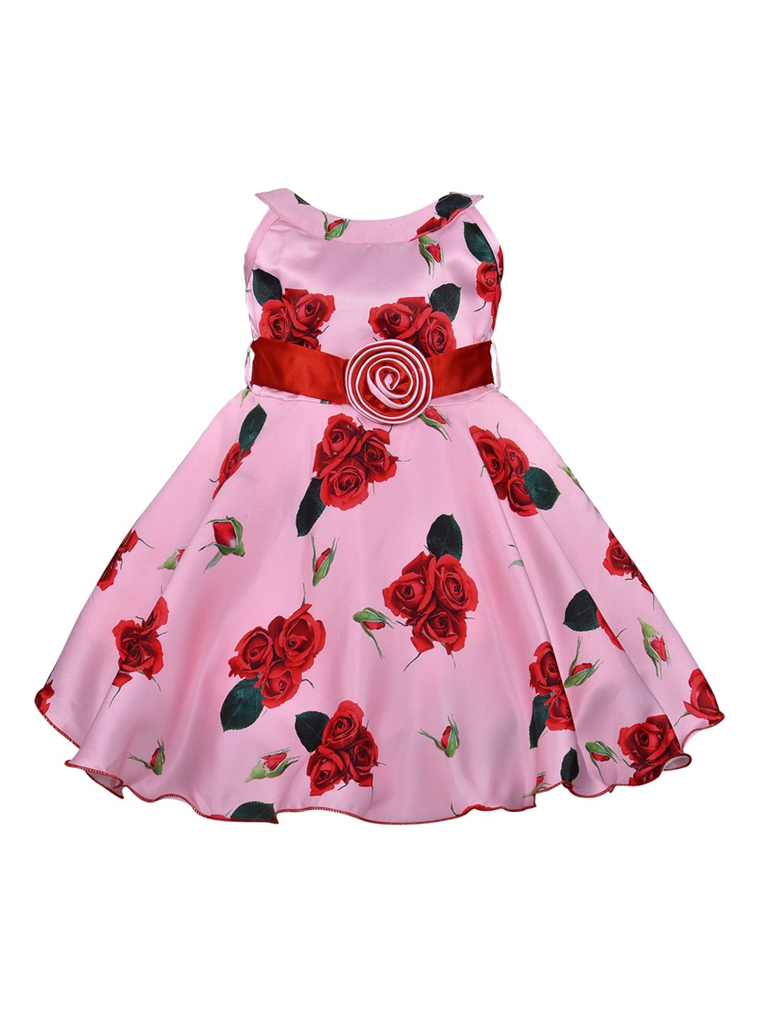 

Wish Karo Girls Pink Floral Printed Fit and Flare Dress