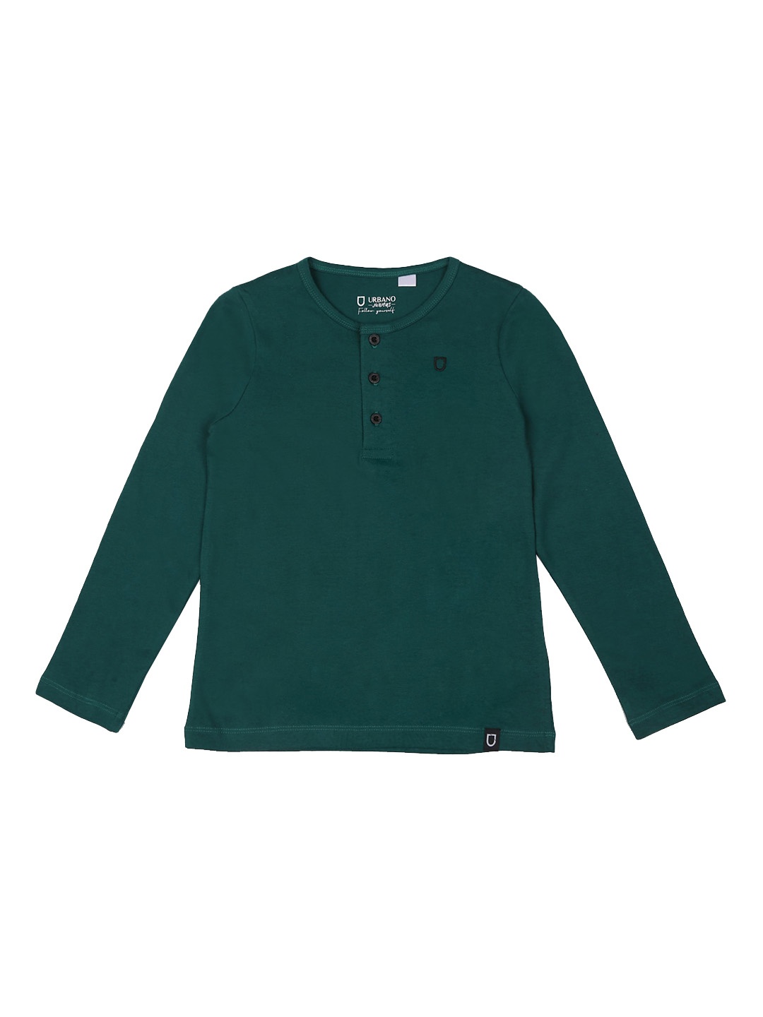 

Urbano Juniors Boys Green Solid Henley Neck Pure Cotton T-shirt