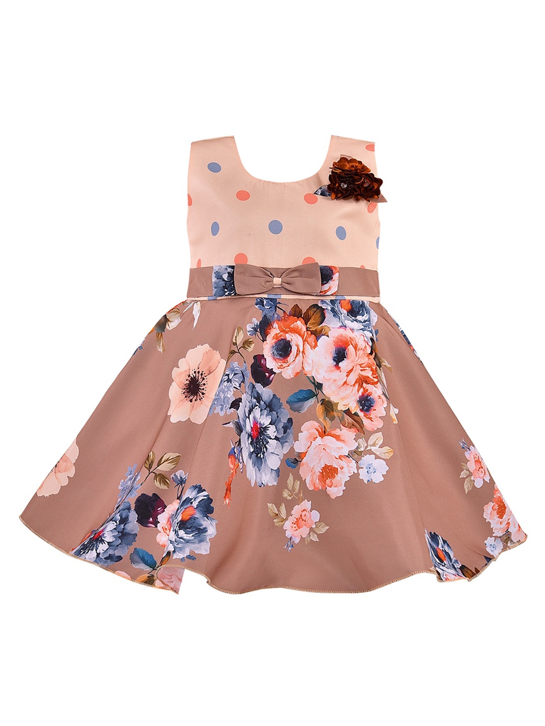 

Wish Karo Girls Brown Printed Fit and Flare Dress