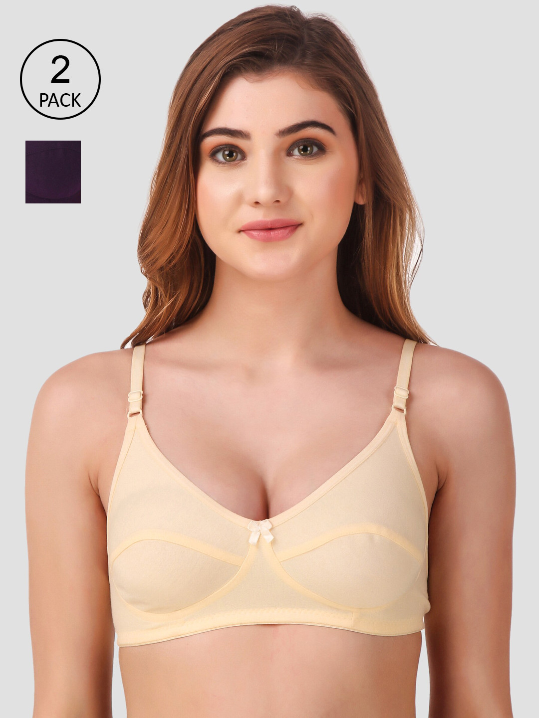 

Fasense Pack Of 2 Solid Non-Padded Non-Wired Everyday Bras-BVCOM0, Purple