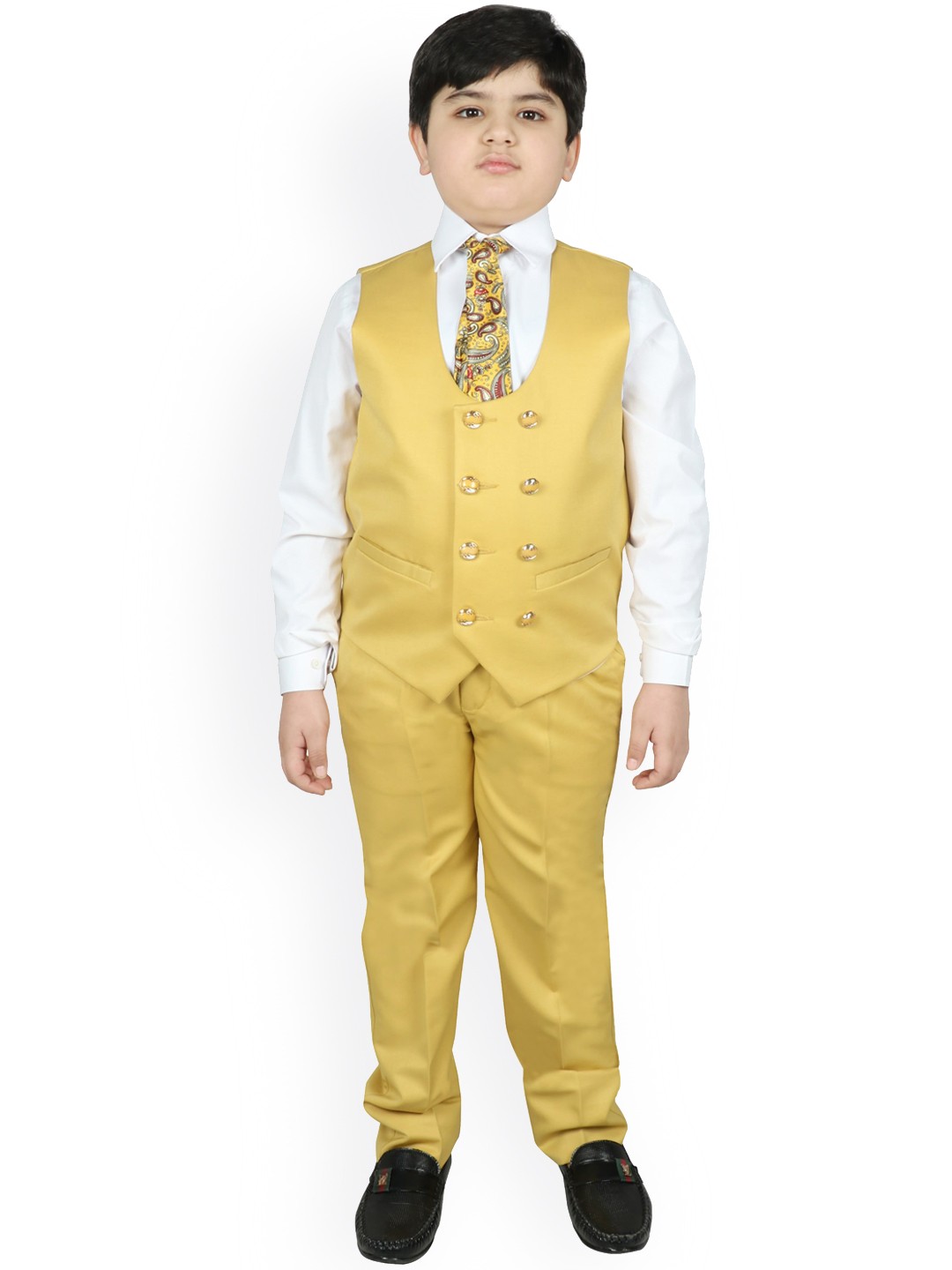 

SG YUVRAJ Boys Yellow Solid Party Suit