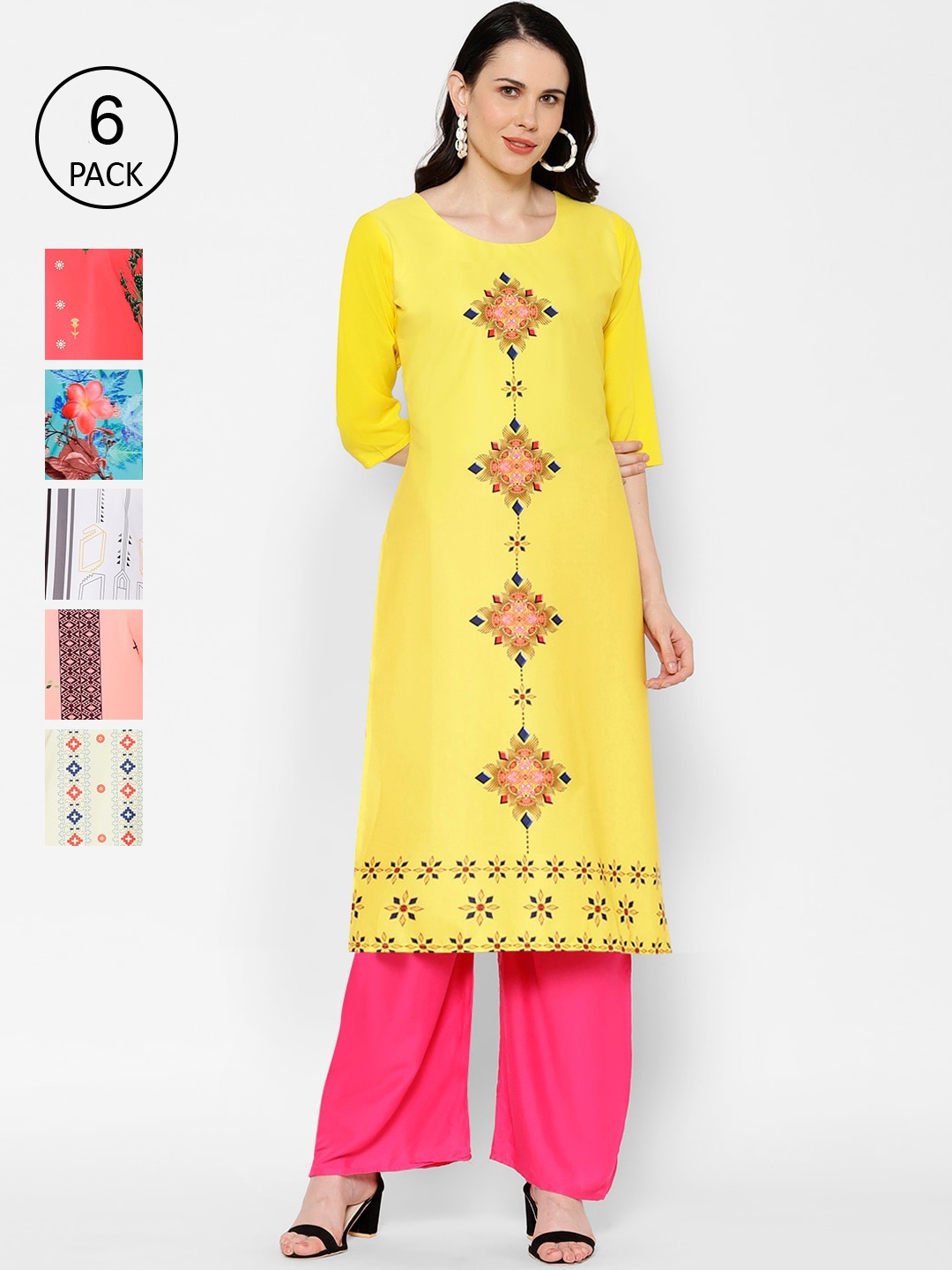

7Threads Women Pack Of 6 Printed A-Line Kurta, Multi