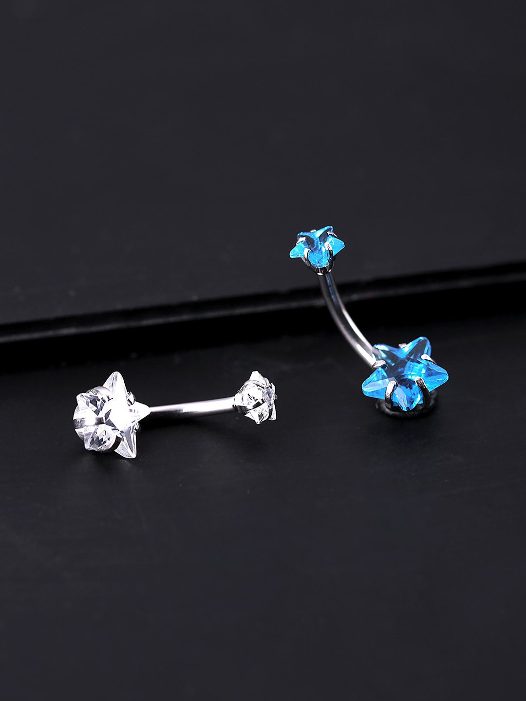 

Yellow Chimes Woman Set Of 2 Stainless Steel Navel Piercing Belly Button Rings, Silver