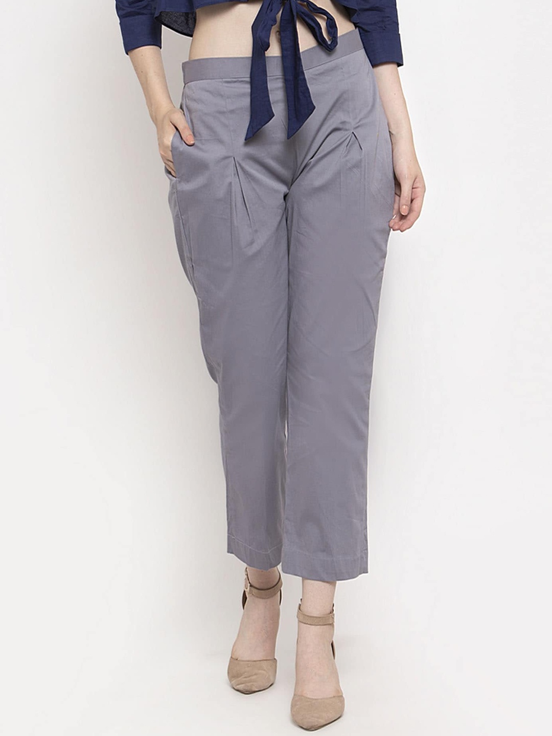 

DUGRI BE THE ONE Women Grey Solid Straight Palazzos