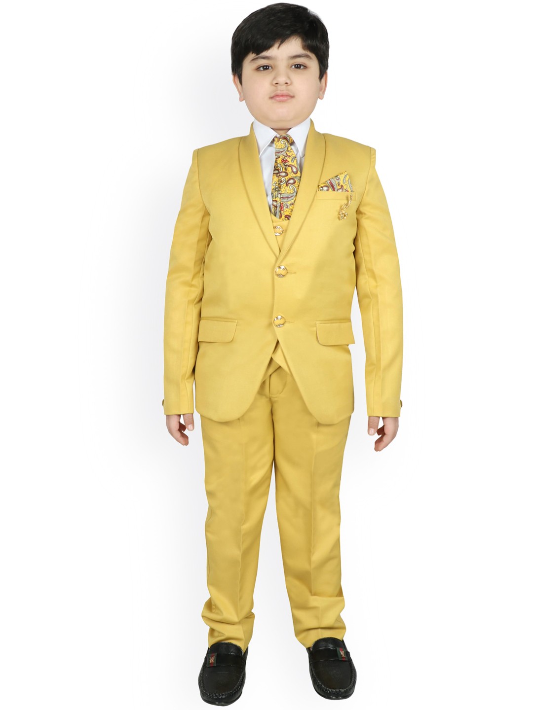 

SG YUVRAJ Boys Yellow Solid Party Suit Set