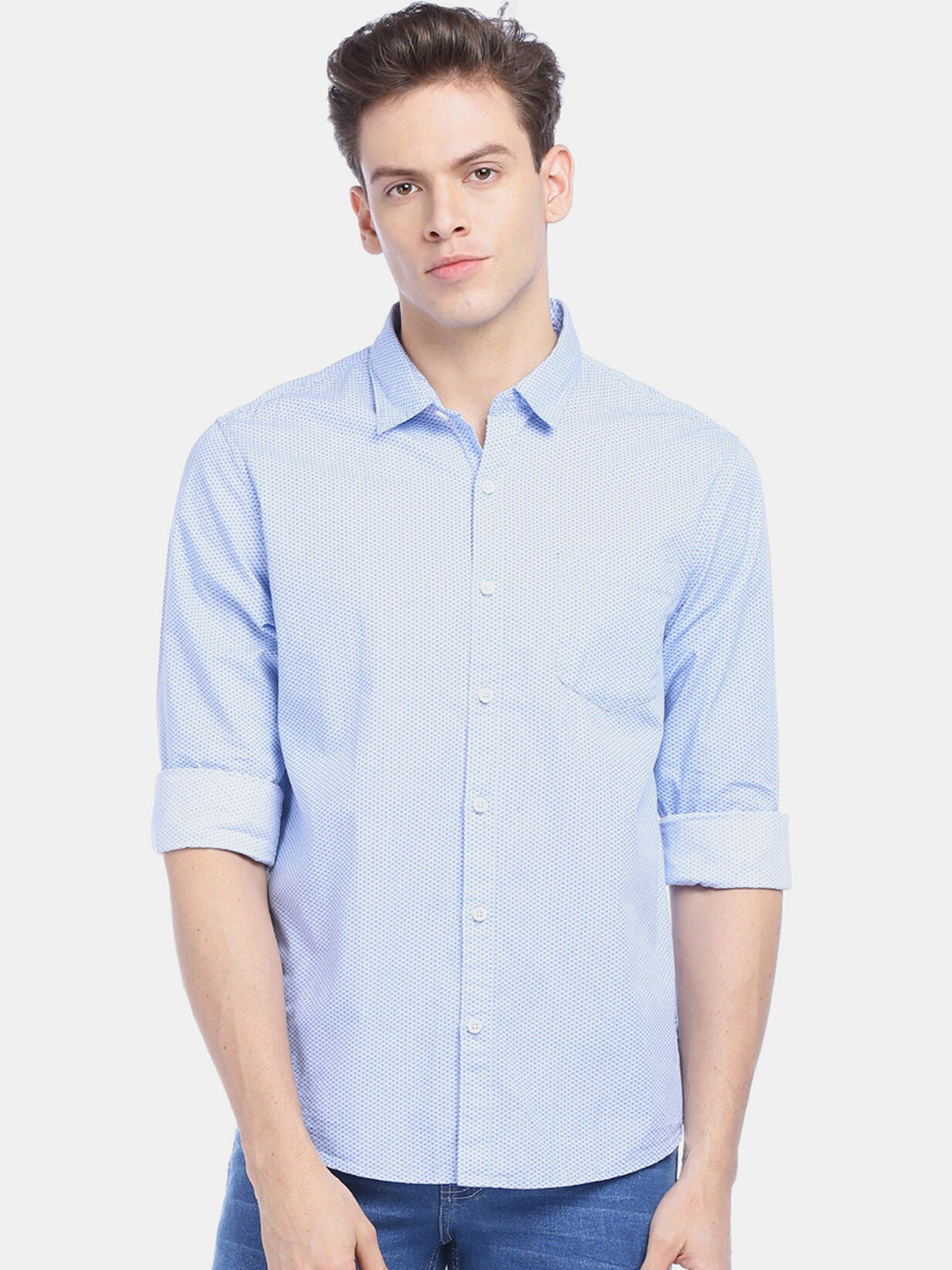 

Ruggers Men Blue Regular Fit Self Design Casual Shirt