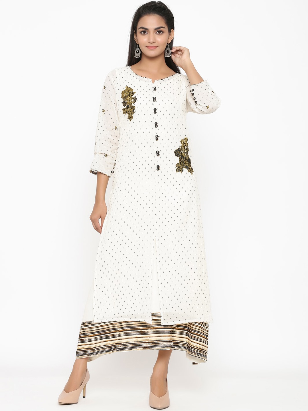 RANGMAYEE Women White Woven Design A-Line Kurta