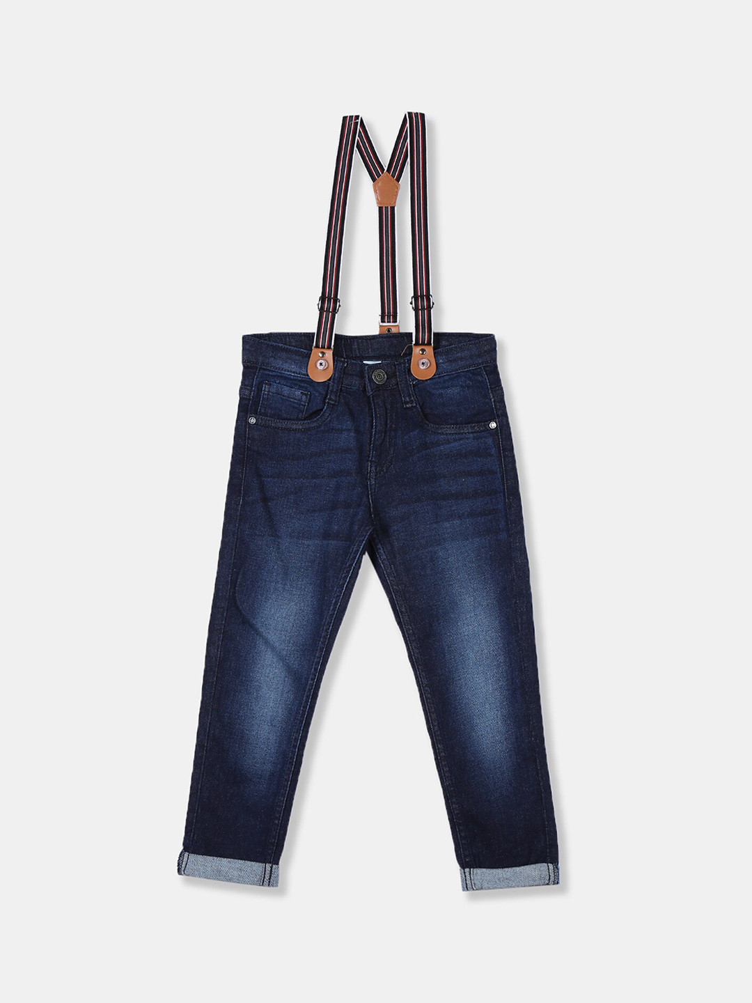 

Cherokee Boys Navy Blue Regular Fit Mid-Rise Clean Look Jeans With Suspenders