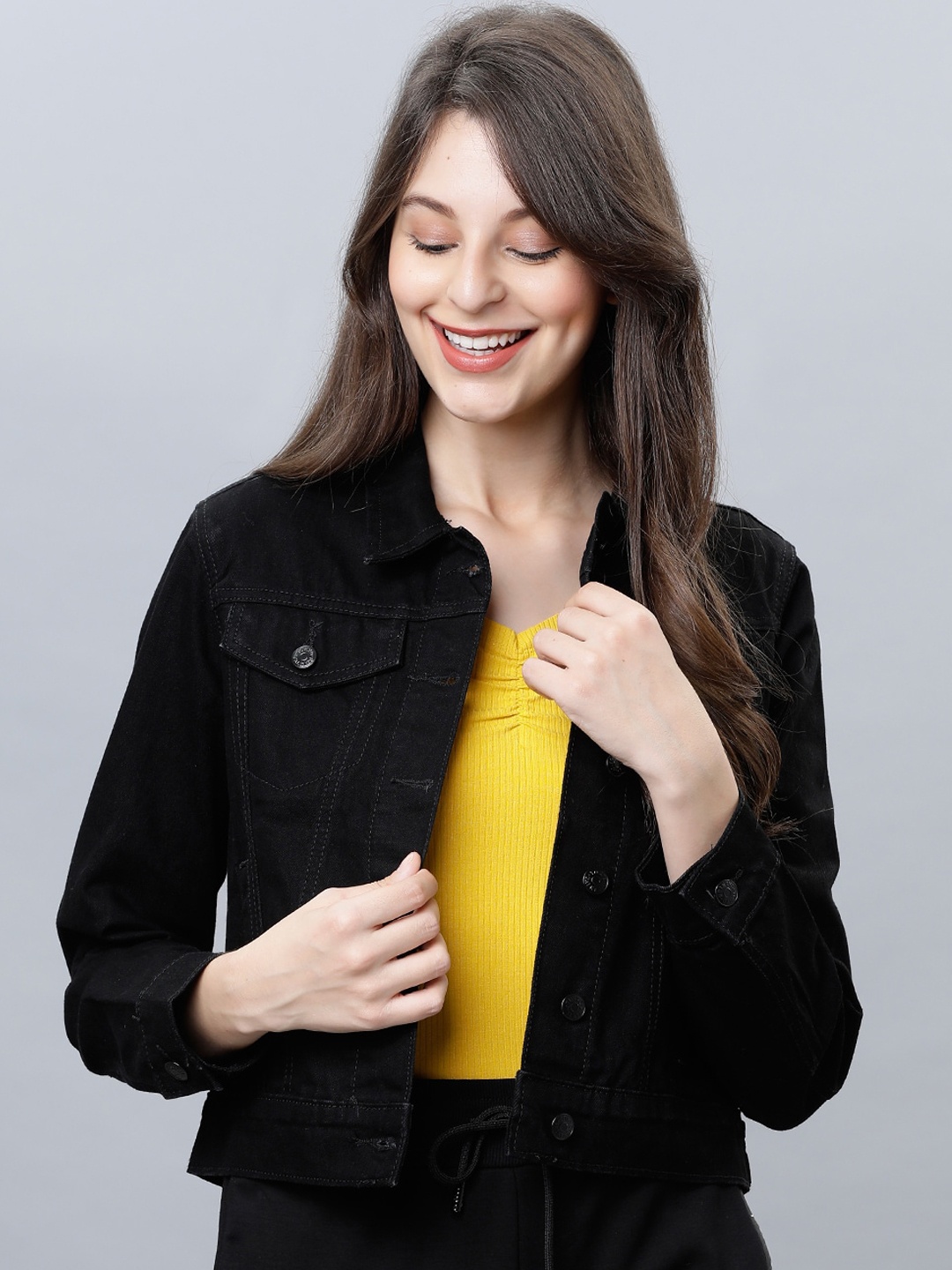 

Tokyo Talkies Women Black Solid Denim Jacket