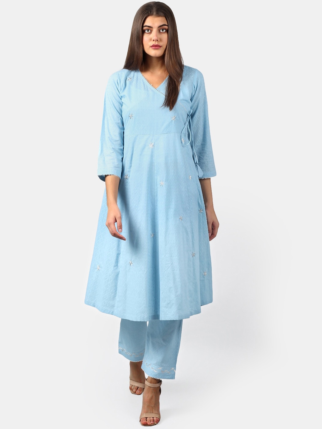 DART STUDIO Women Blue Solid Anarkali Sustainable Kurta