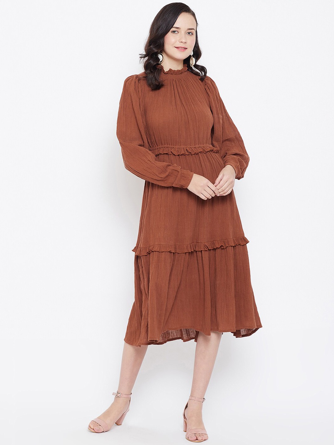 

Zastraa Women Brown Solid Fit and Flare Dress