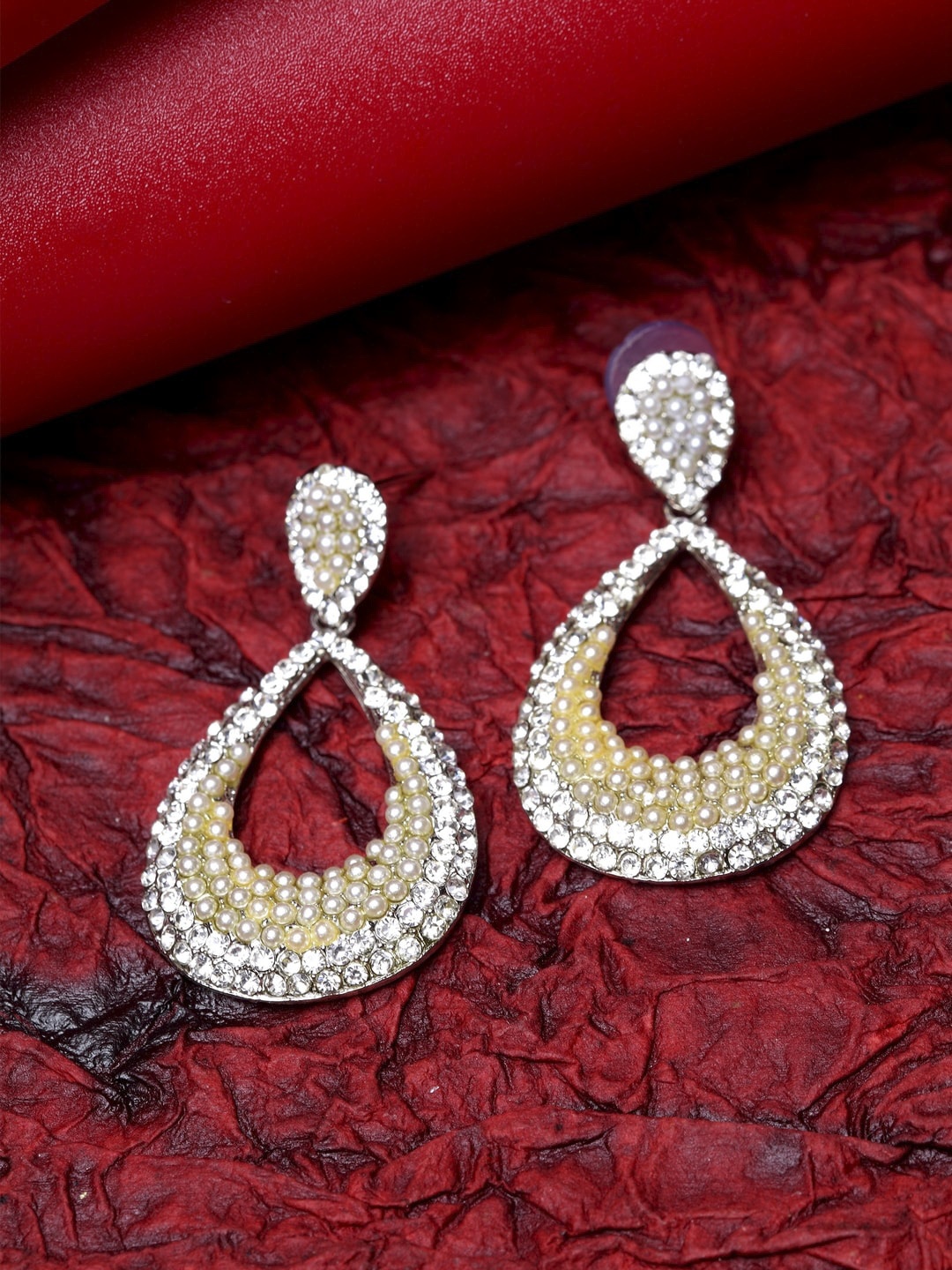 ANIKAS CREATION Silver-Toned Contemporary Drop Earrings