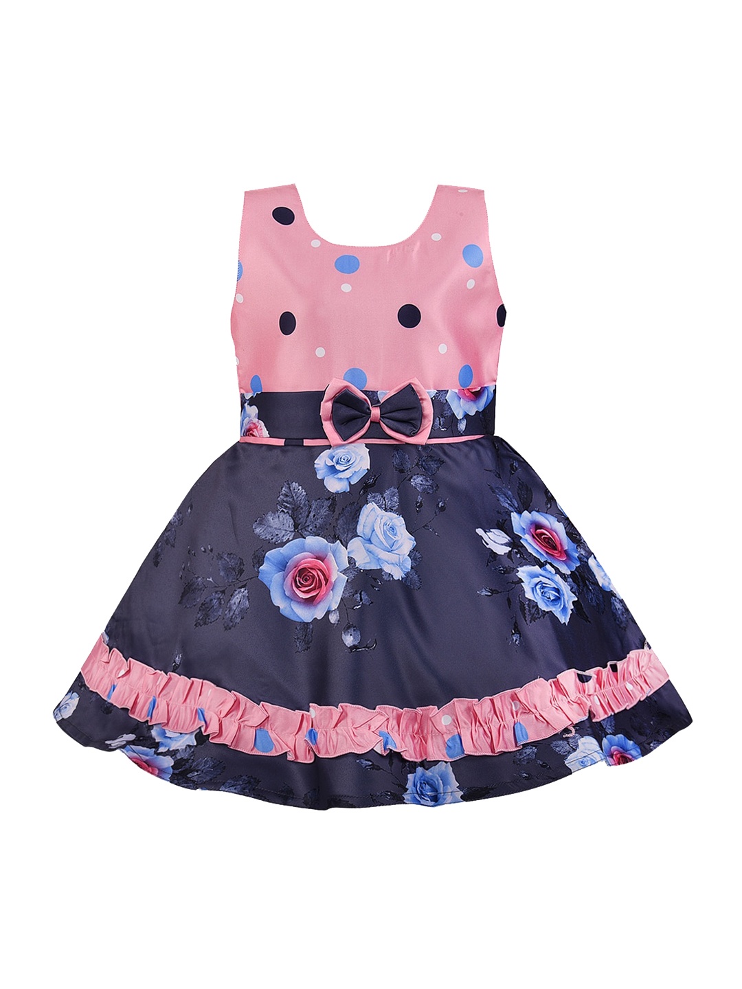 

Wish Karo Girls Peach-Coloured Printed Fit and Flare Dress