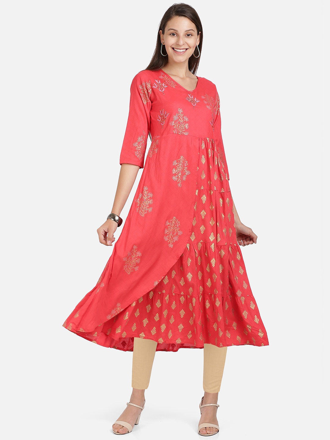 

Vbuyz Women Pink Printed Anarkali Kurta