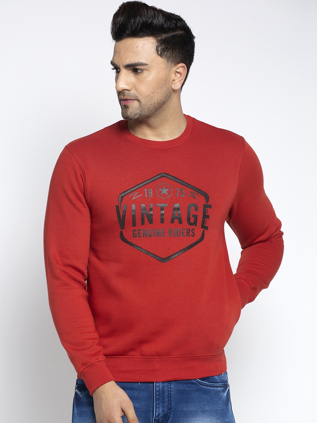

Rodamo Men Red Printed Sweatshirt