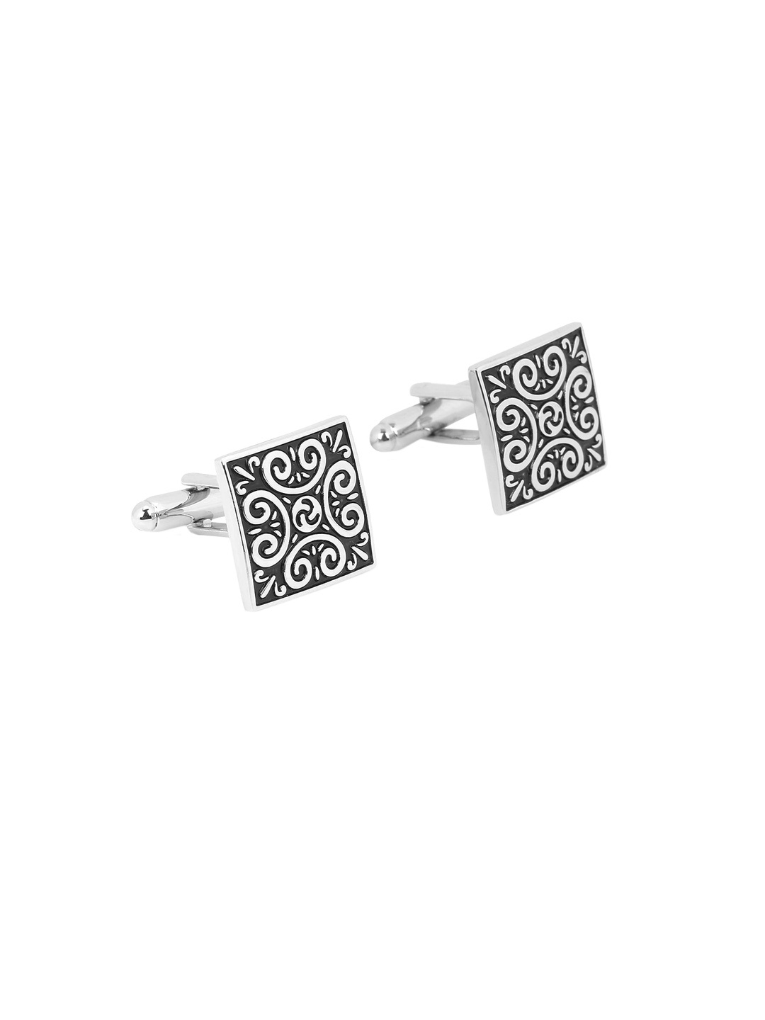 

Yellow Chimes Men Black Engraved Contemporary Square Cufflinks