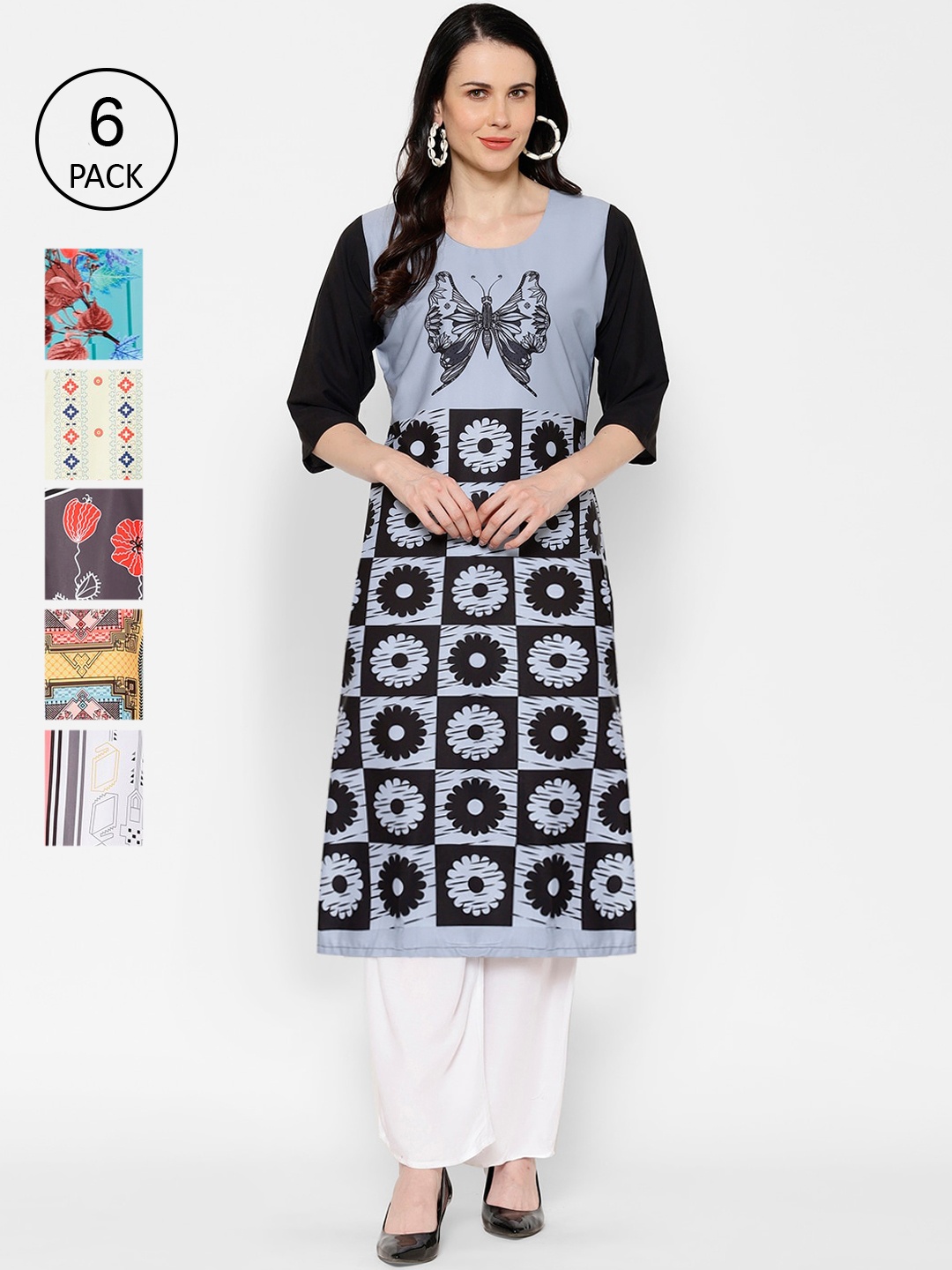 

7Threads Women Pack Of 6 Printed Straight Kurta, Multi
