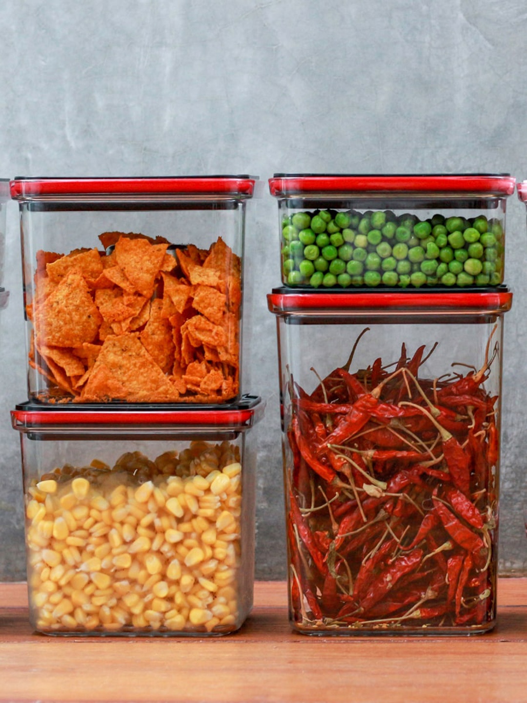 

NOW & ZEN Set Of 3 Transparent & Red Tritan Plastic Air Tight & Leak Proof Smart Seal Food Storage Containers