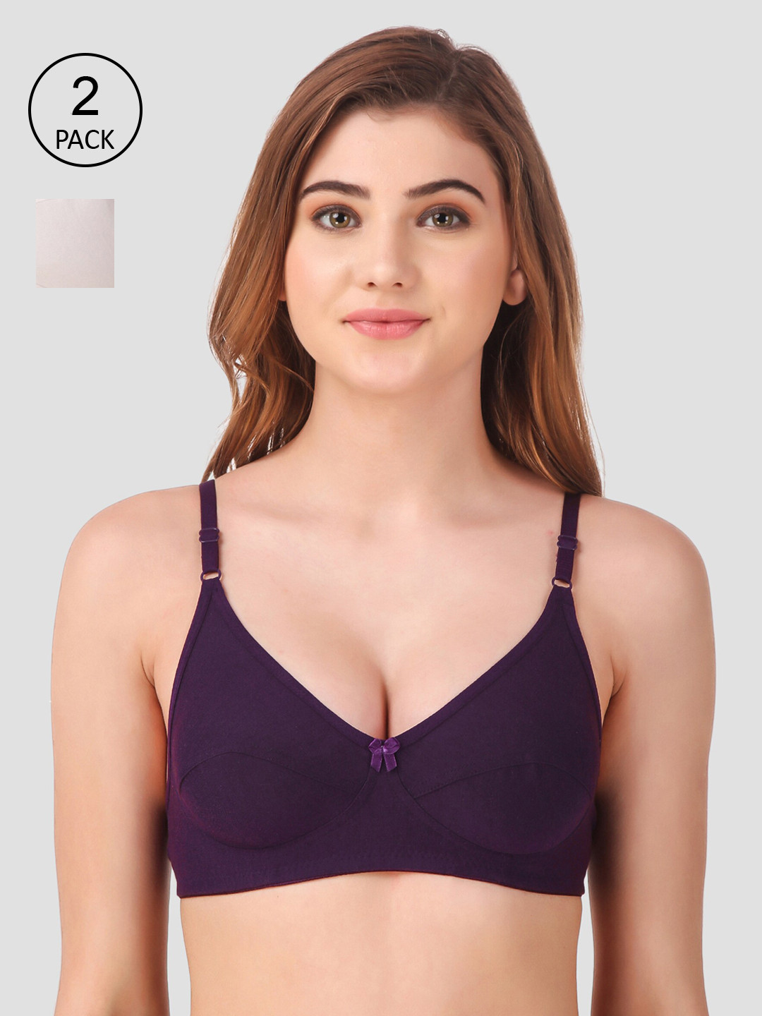 

Fasense Women Pack Of 2 Solid Non-Padded Non-Wired All Day Comfort Everyday Bra BVCOM0, White