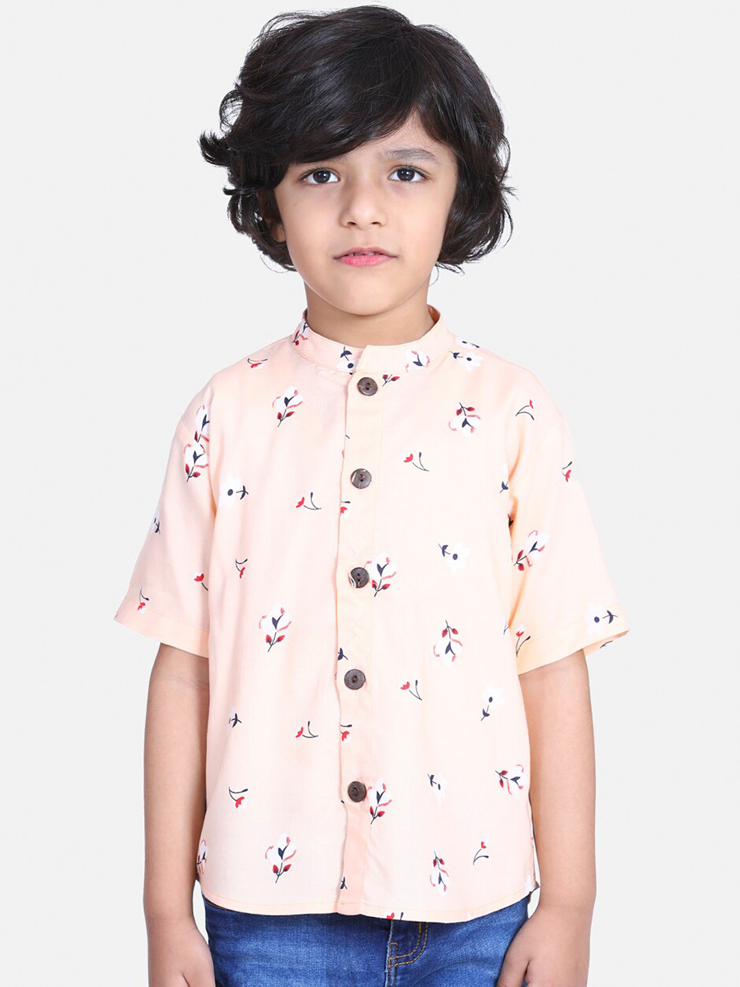 

Cutiekins Boys Peach-Coloured & Red Regular Fit Printed Casual Shirt