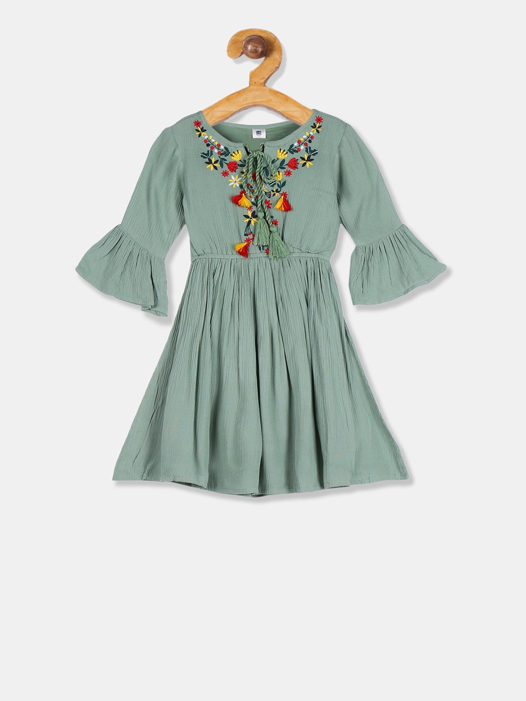 

Cherokee Girls Green Solid Fit and Flare Dress