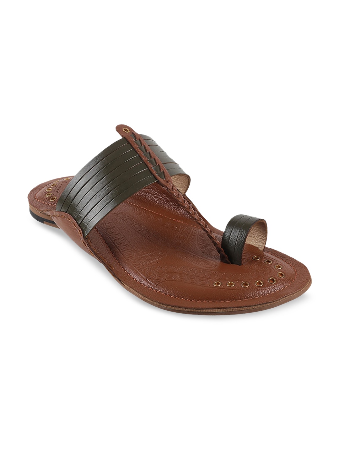 

Metro Men Olive Green & Brown Solid Comfort Sandals