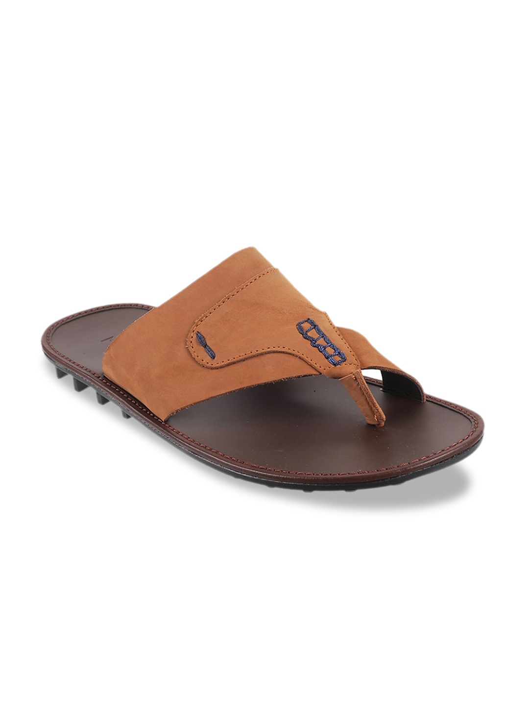 

Metro Men Tan Brown Solid Leather Comfort Sandals