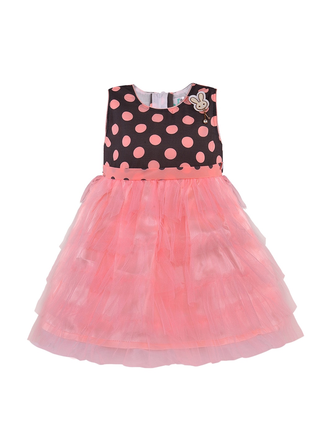 

Wish Karo Girls Peach-Coloured Printed Fit and Flare Dress