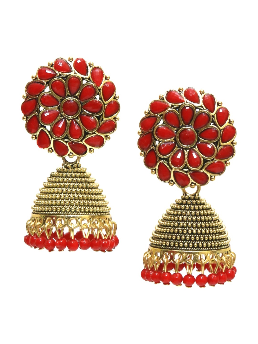 

Crunchy Fashion Red & Gold-Toned Contemporary Jhumkas