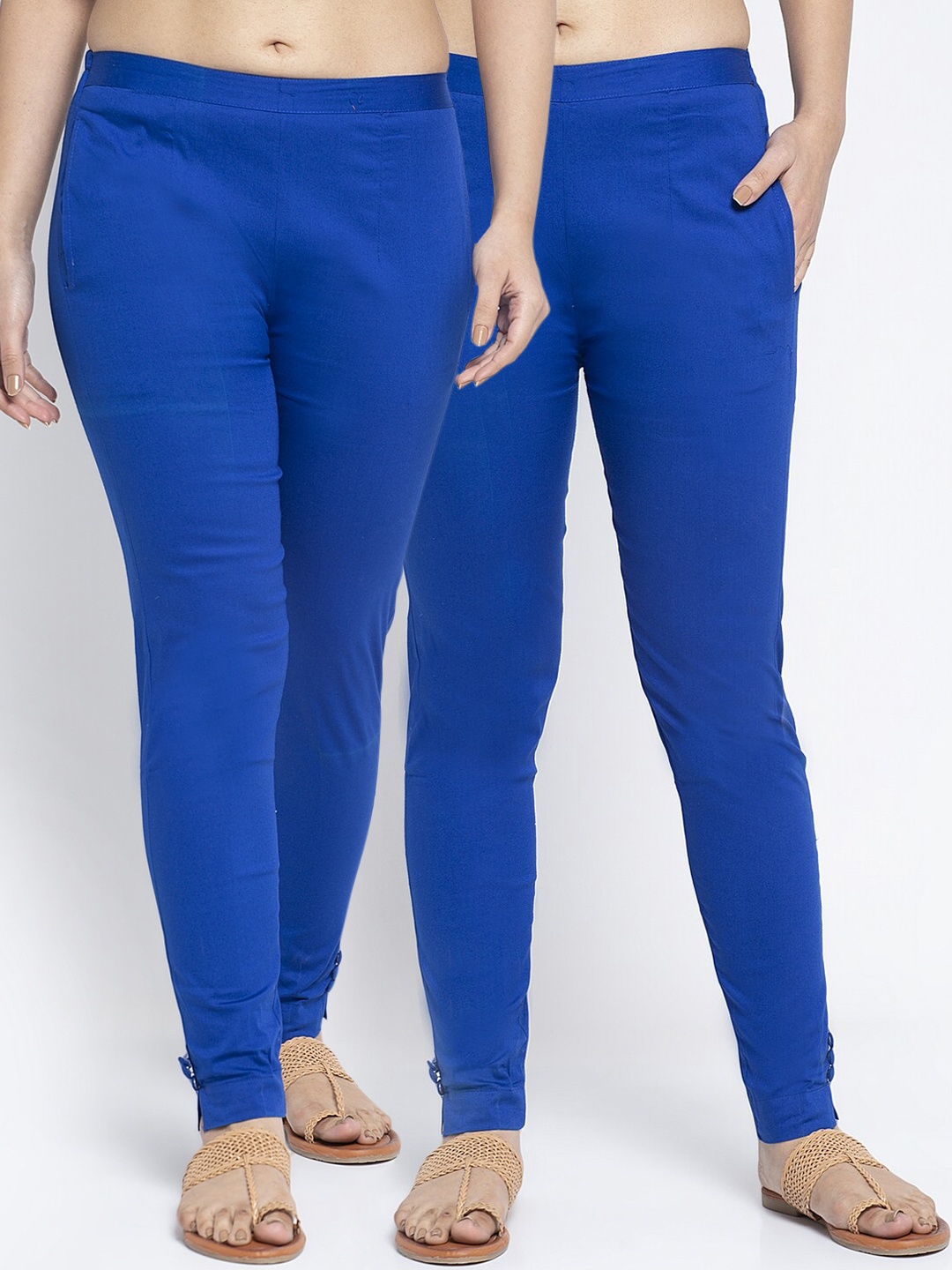

GRACIT Women Blue Set of 2 Slim Fit Solid Cigarette Trousers