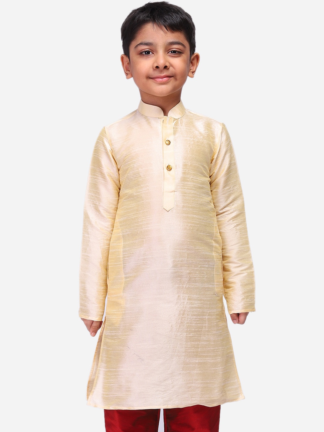 

NAMASKAR Boys Gold-Coloured Solid Dupion Silk Straight Kurta