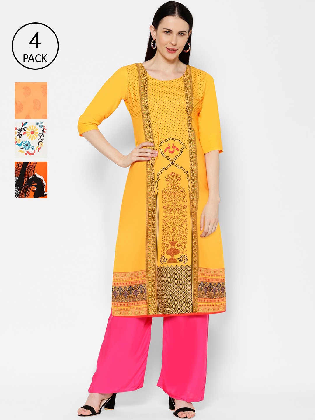 

7Threads Women Multicoloured Set of 4 Printed Straight Kurta, Multi