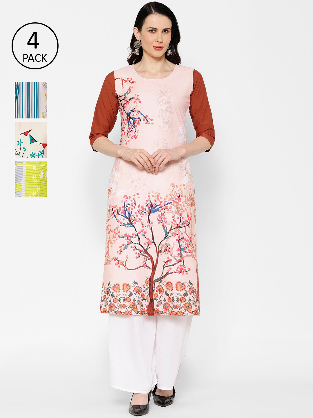 

7Threads Women Pack Of 4 Multicoloured Printed Straight Kurtas, Multi