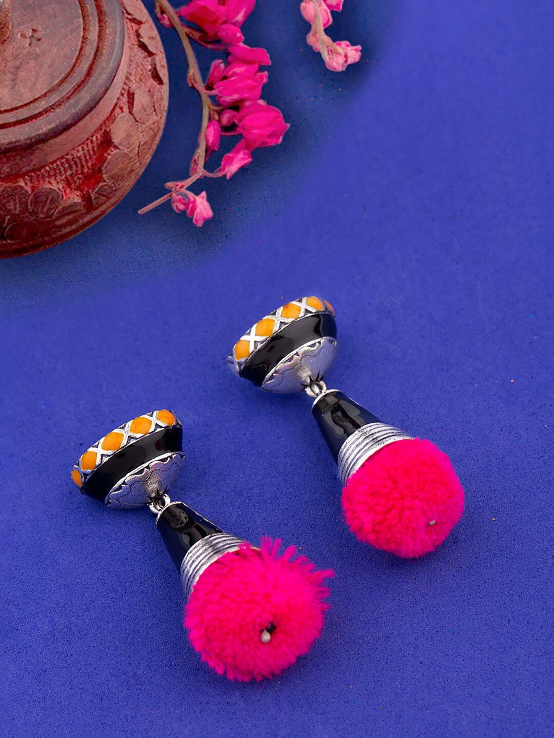 

Voylla Pink Silver-Plated Contemporary Drop Earrings