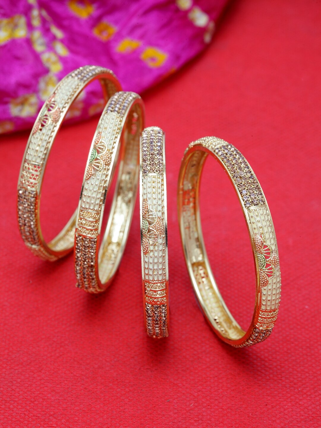 

Shining Diva Set Of 4 Gold-Plated Artificial Stone Studded Meenakari Bangles