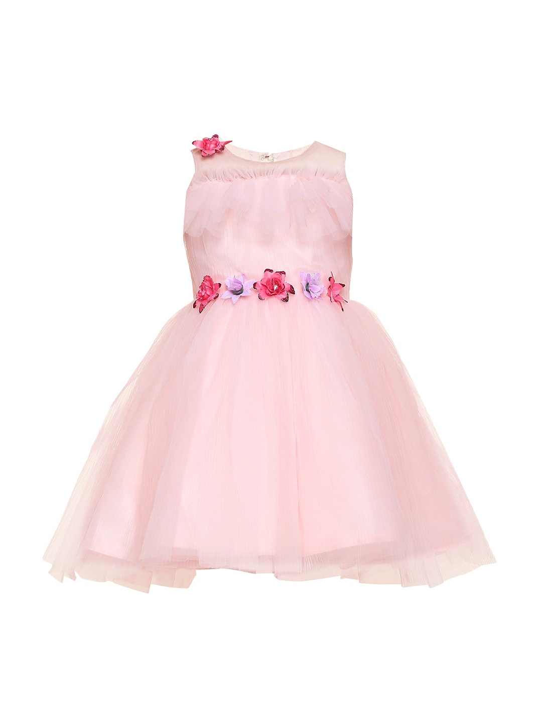

BETTY Girls Peach-Coloured Solid Fit and Flare Dress