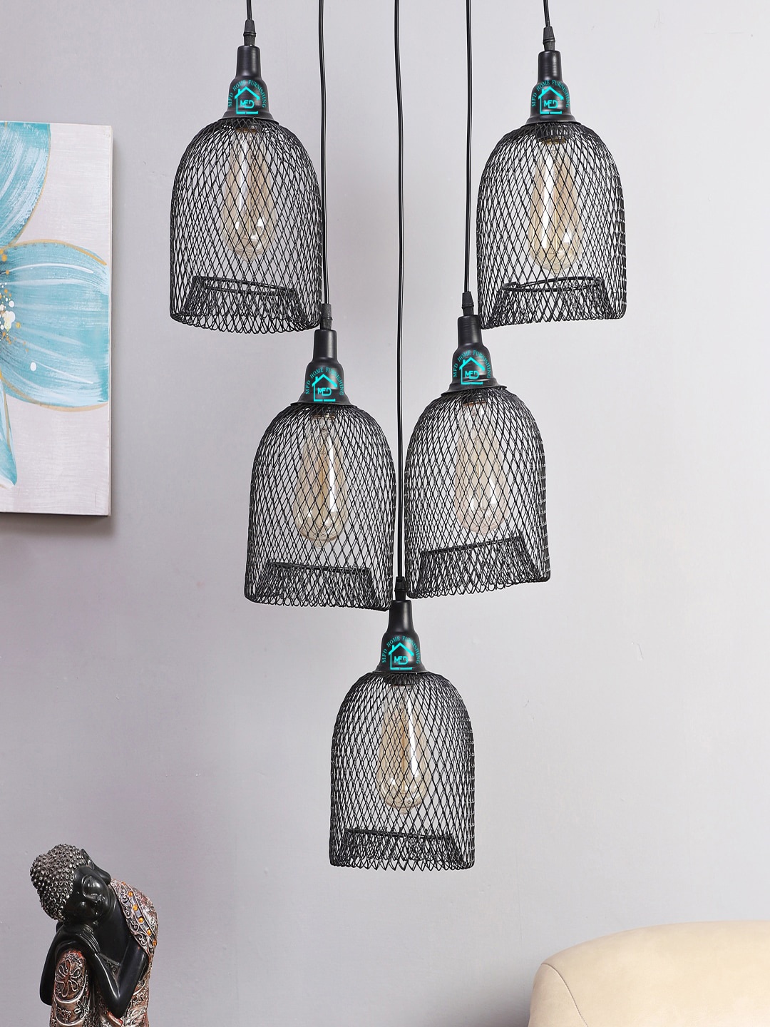 

MFD HOME FURNISHING Black Self Design Cluster Light
